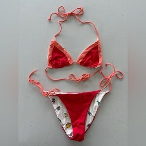 Reversible pink and cartoon print bikini